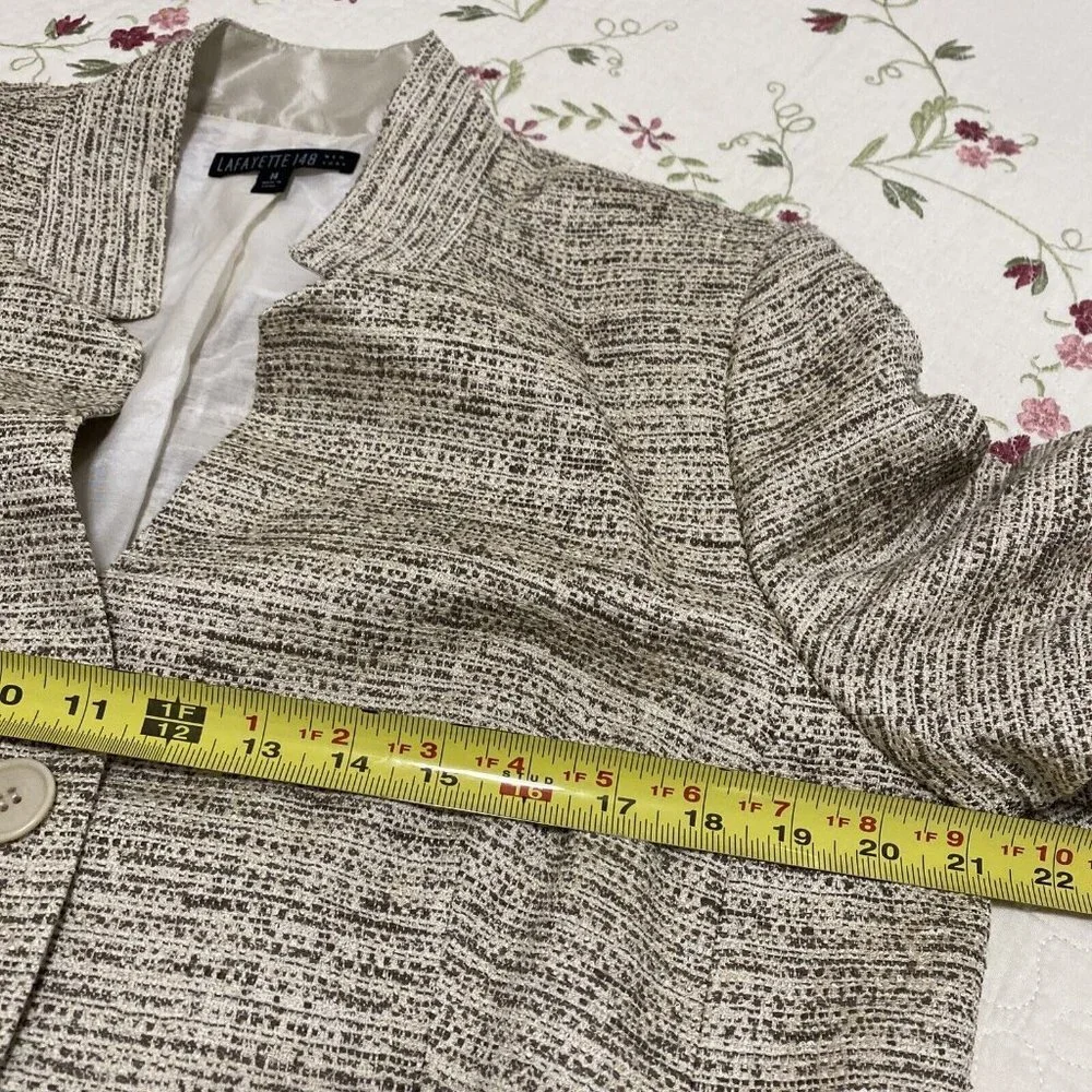 Lafayette 148 New York Beige Brown Tweed 3 Button Blazer Jacket Sz 14 NWT
